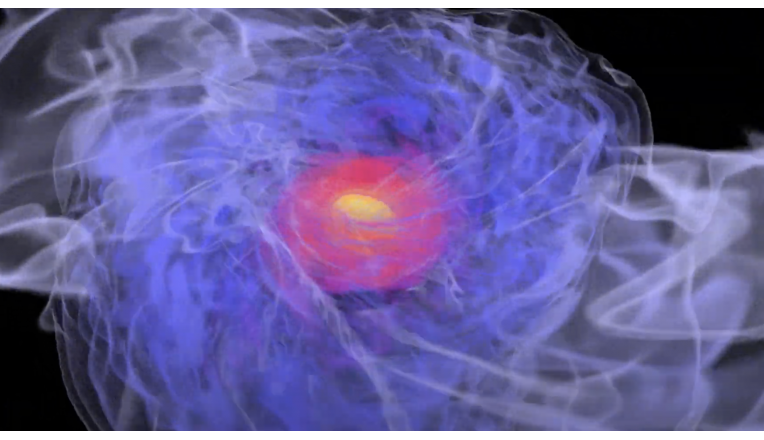 Visualization of a typical binary neutron-star merger: rest-mass density